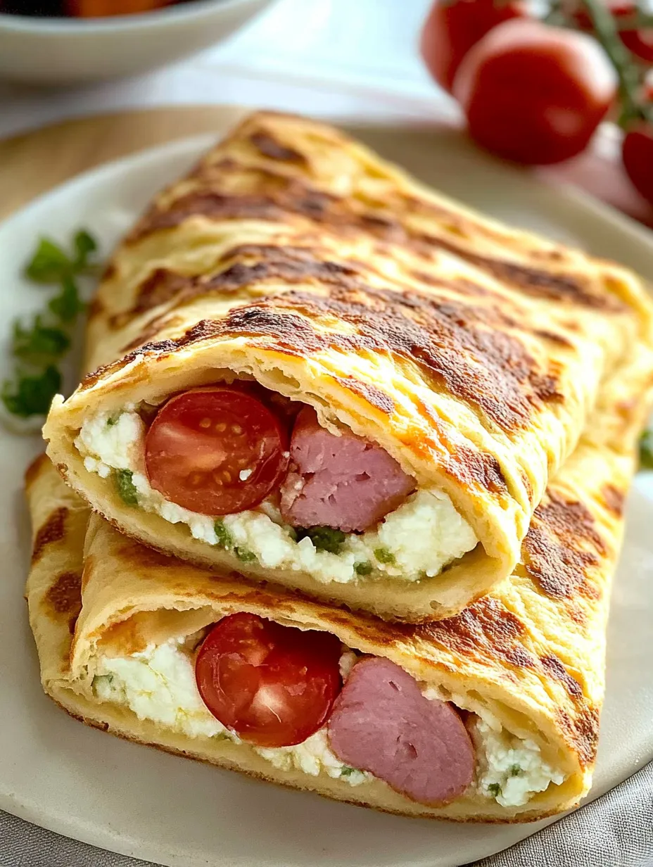 A cottage cheese flatbread with tomatoes and ham.