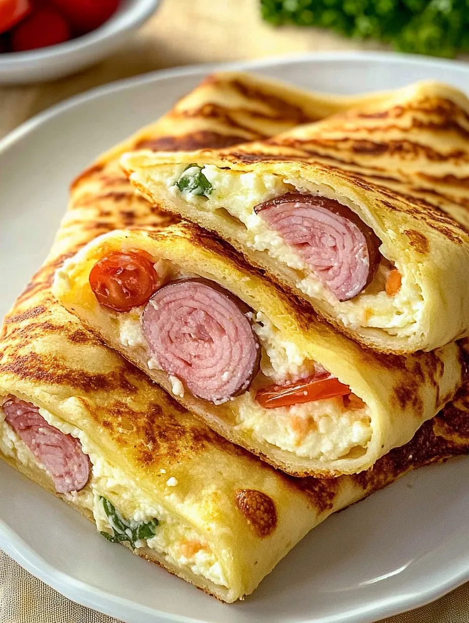 A cottage cheese flatbread sandwich.