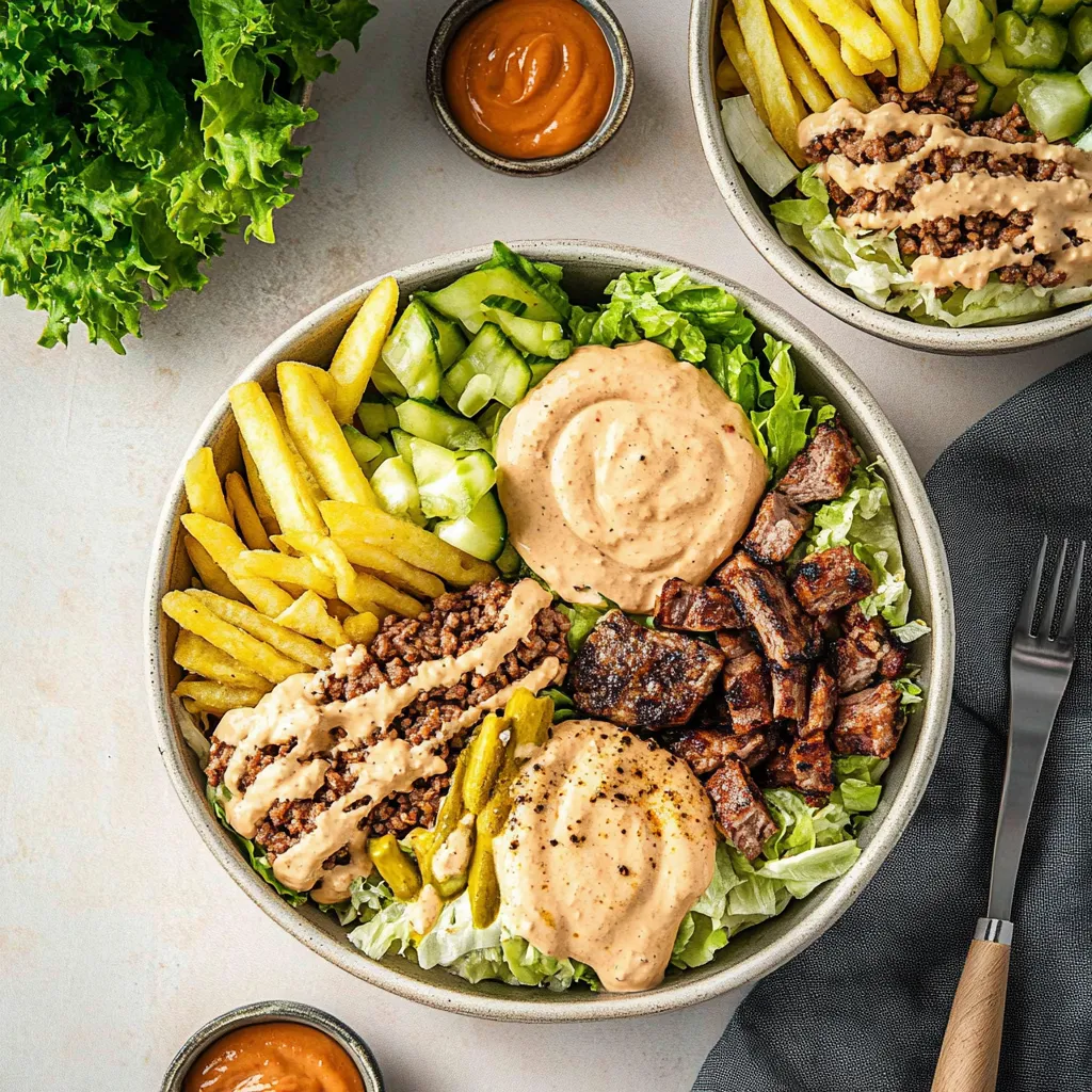 Two bowls of food with a fork and knife.