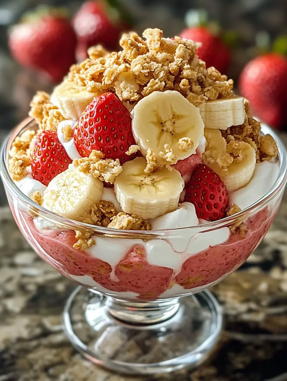 A bowl of strawberry banana pudding.
