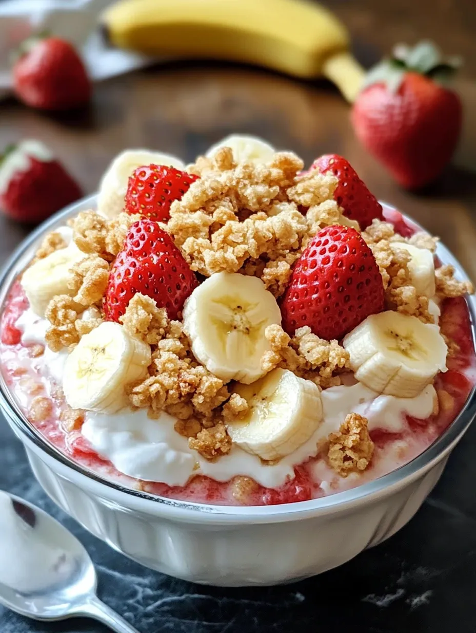 A bowl of strawberry banana pudding.