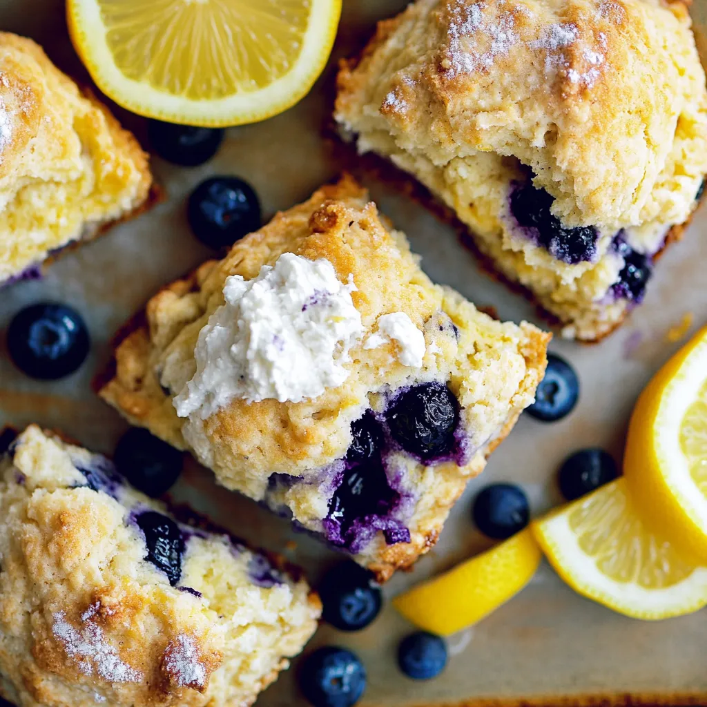 A close up of a lemon blueberry scone.