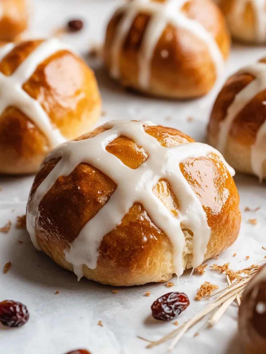 Hot cross buns on a table.