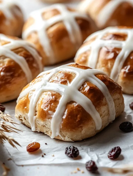 Hot cross buns on a table.