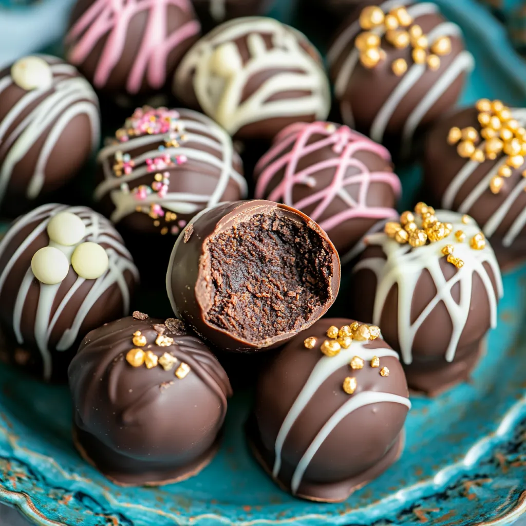 A plate of chocolate balls with gold sprinkles.