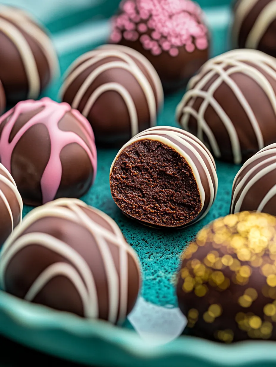 A close up of a chocolate ball with a bite taken out of it.