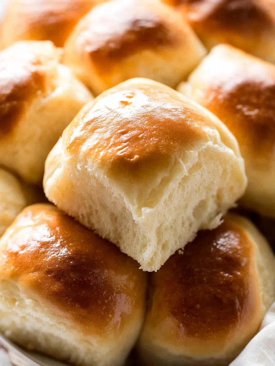 A stack of soft dinner rolls.