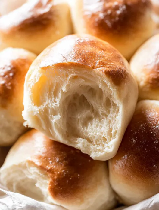 A pile of soft dinner rolls.