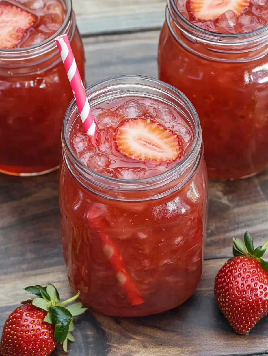A glass of Southern Strawberry Sweet Iced Tea.