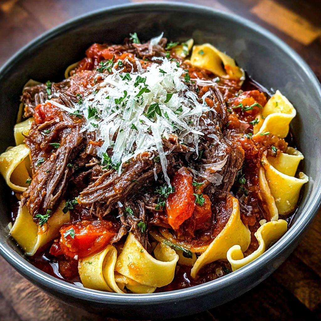 A bowl of pasta with meat and cheese.