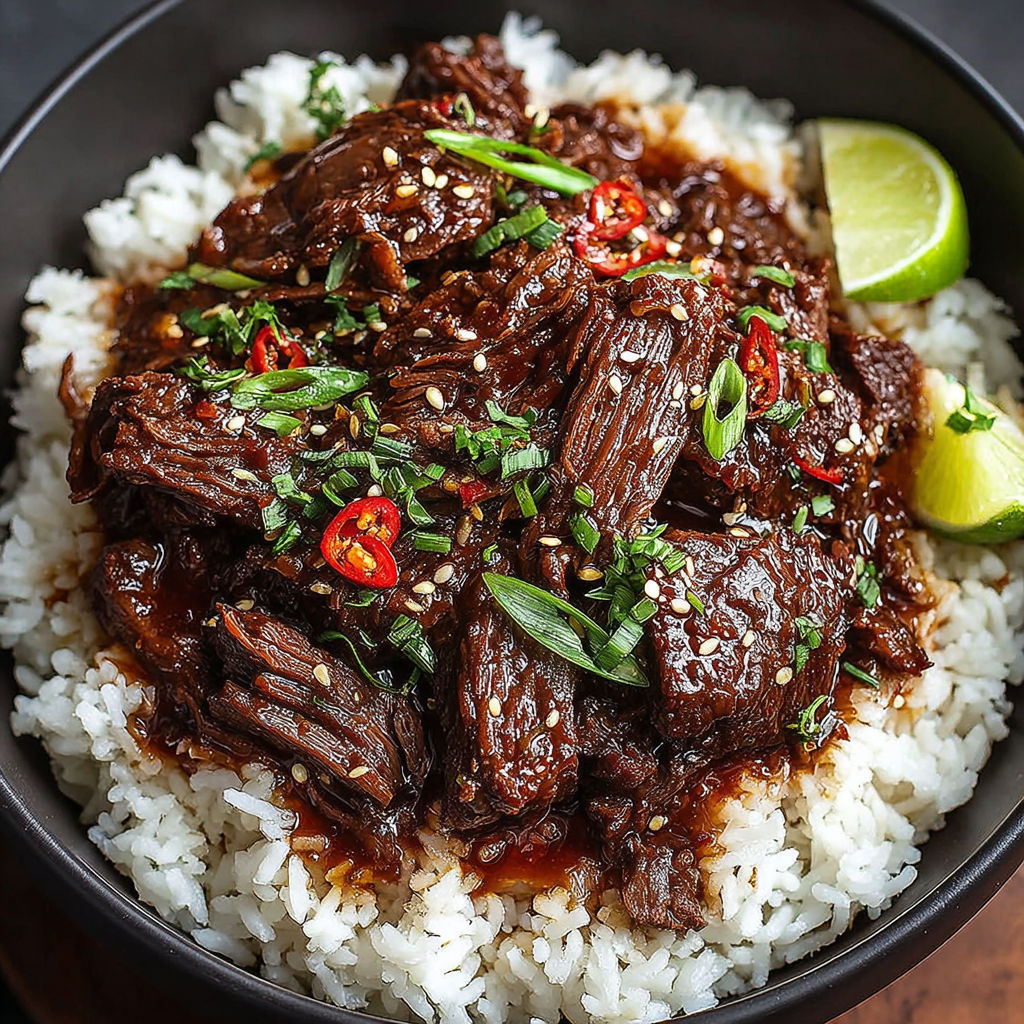 A bowl of beef with rice and vegetables.