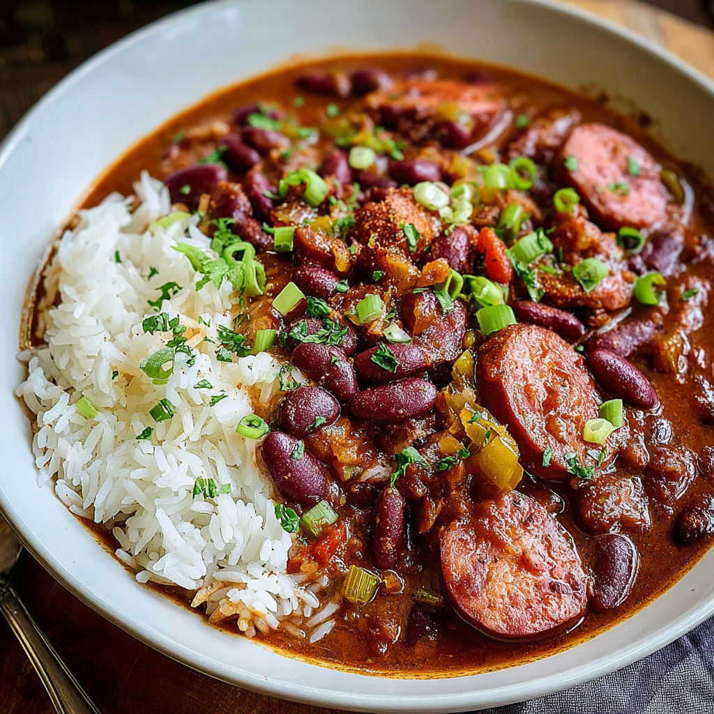 A bowl of soup with rice and sausage.