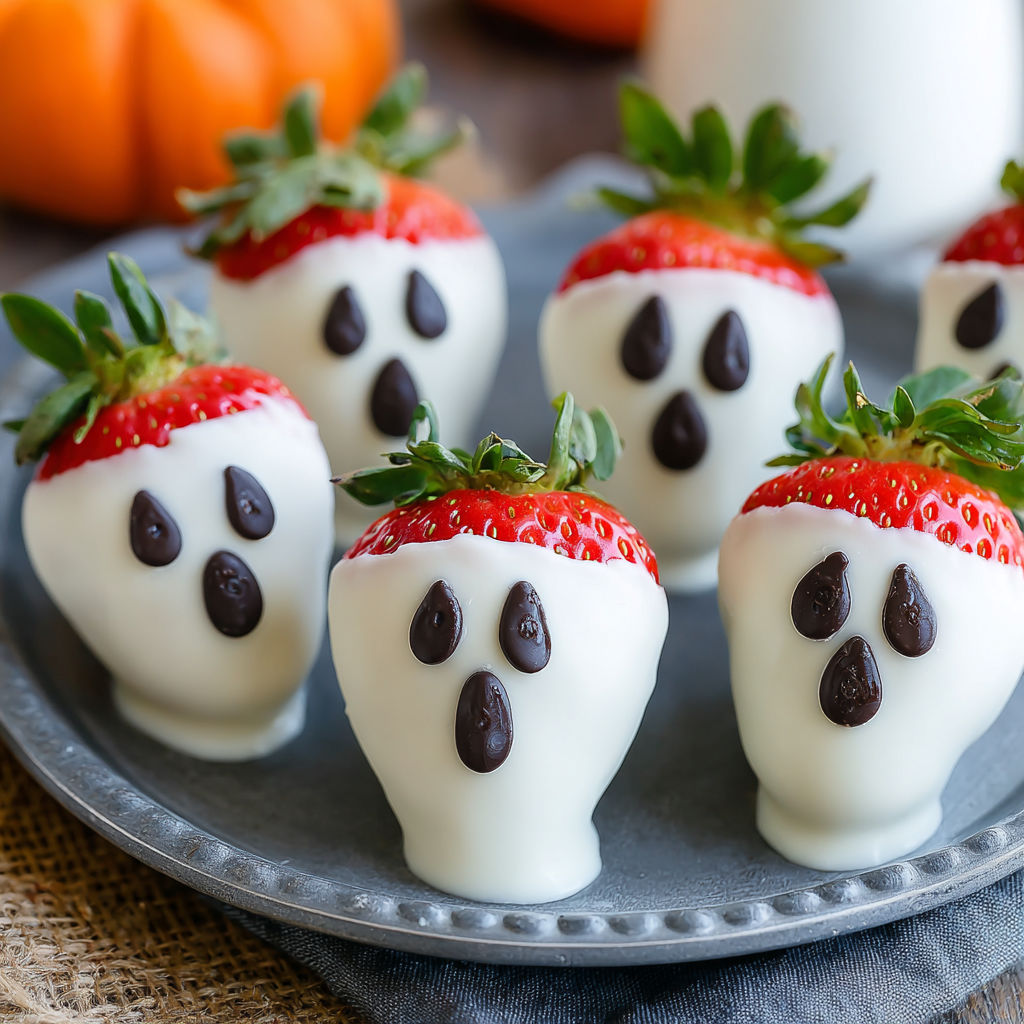 A plate of white and brown chocolate covered strawberries with faces drawn on them.