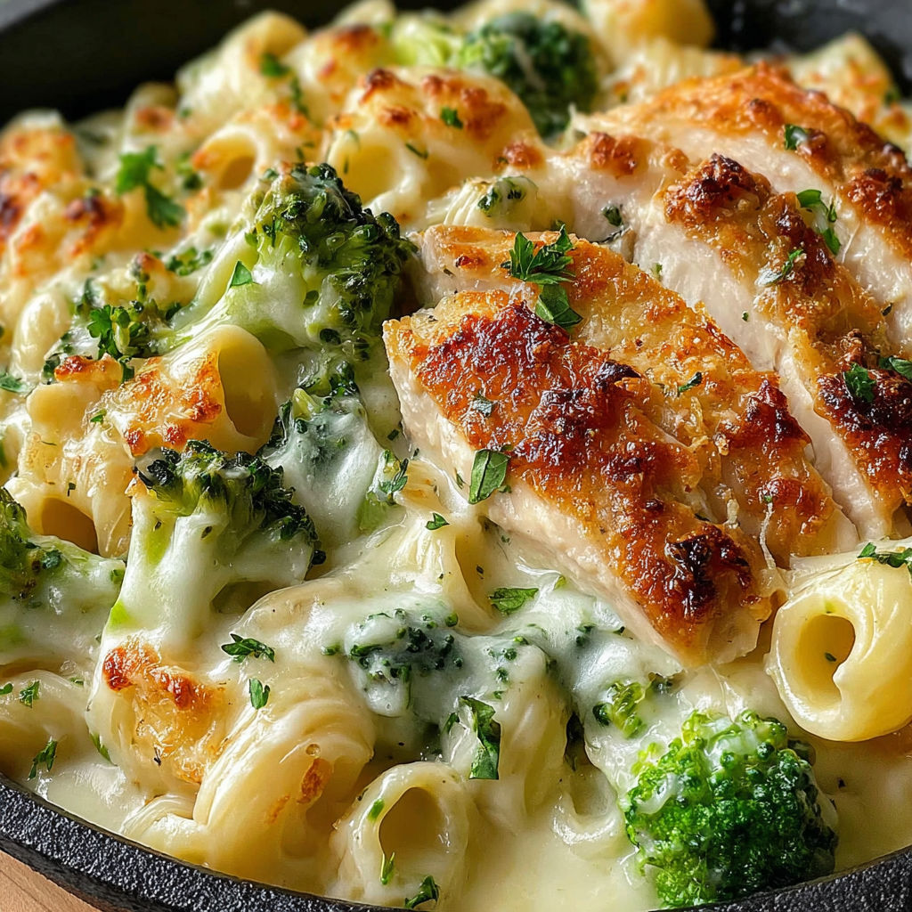 A delicious chicken and broccoli alfredo bake.