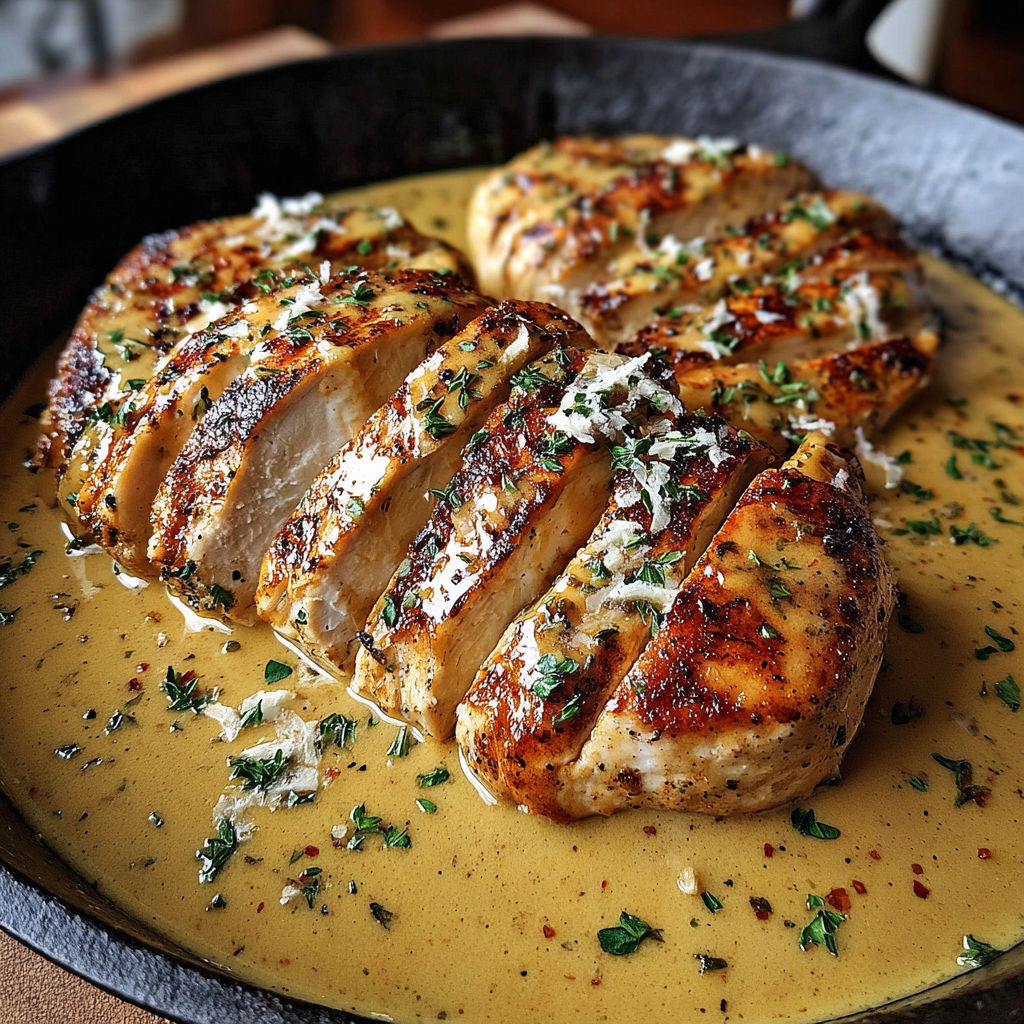 A pan of chicken with sauce on it.