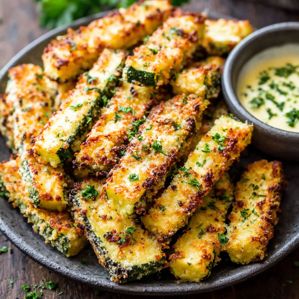 A plate of baked parmesan zucchini fries.