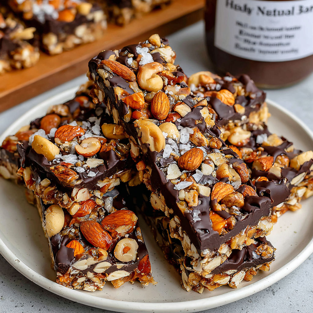 A plate of chocolate and nut bars.