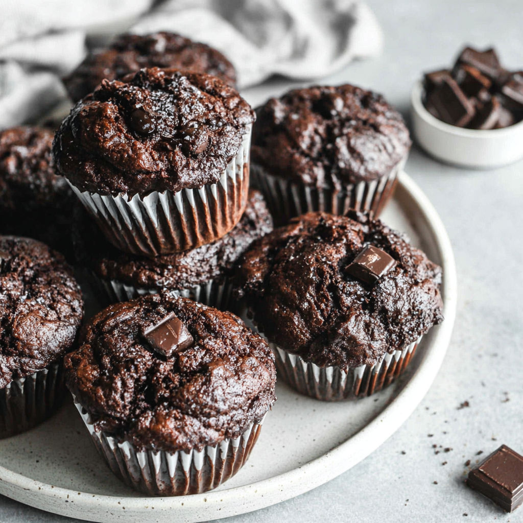 A plate of muffins with chocolate chips.
