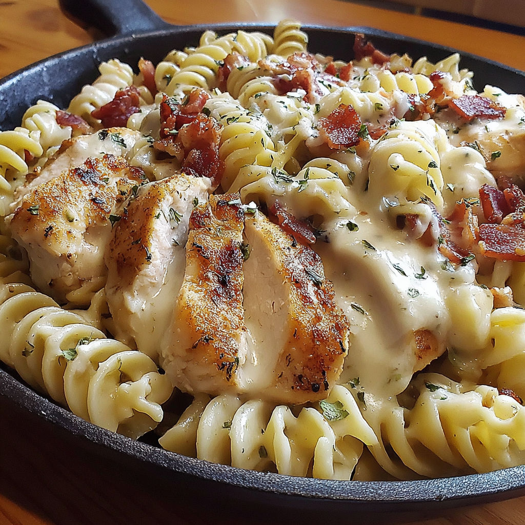 A plate of food with chicken and bacon.