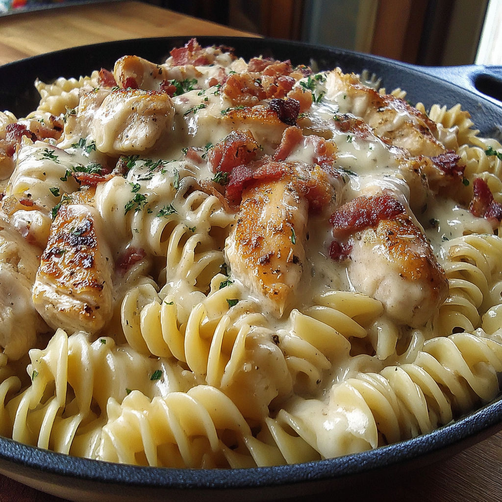 A plate of food with chicken and bacon.