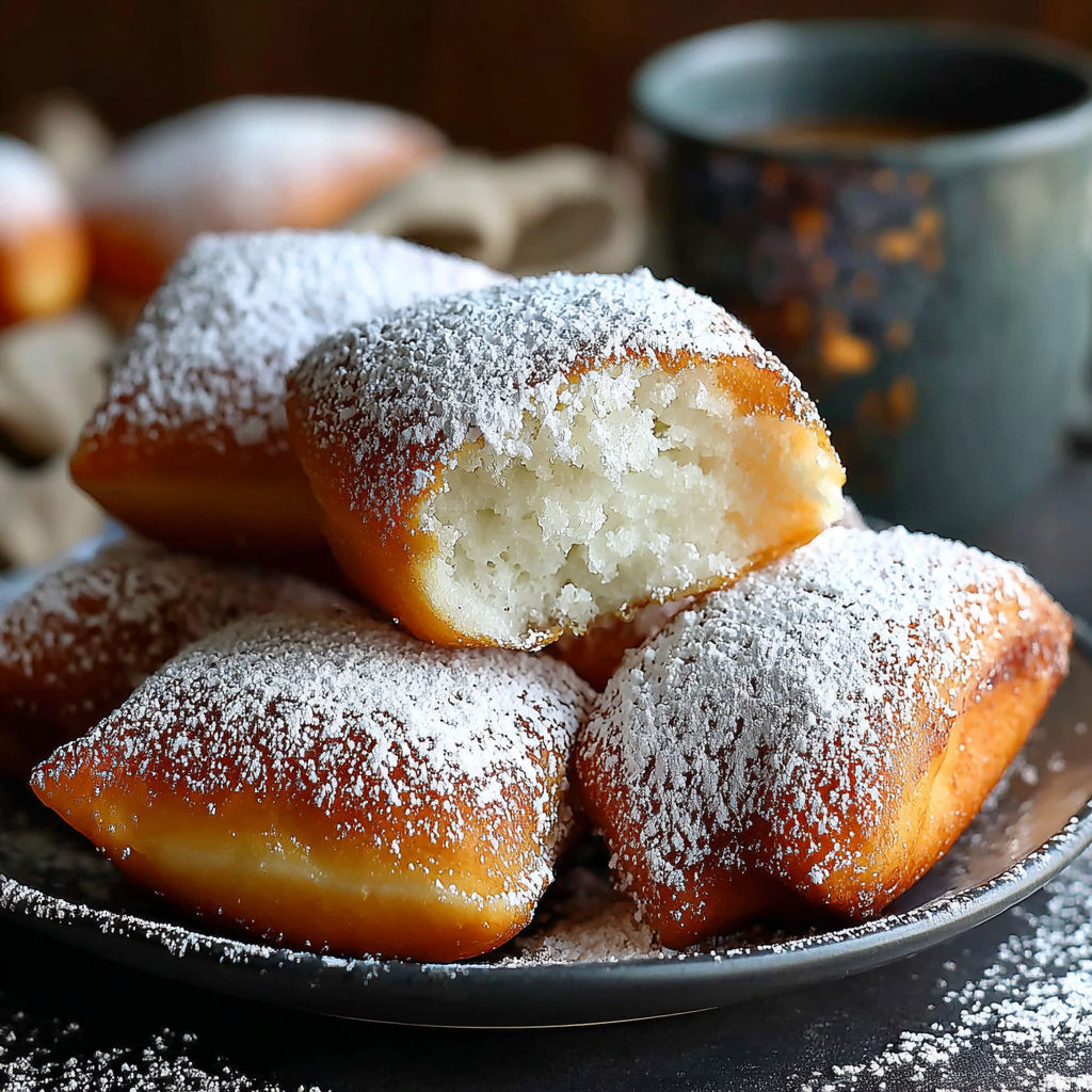 A plate of powdered donuts.