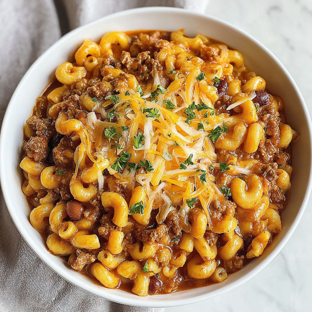 A bowl of macaroni and cheese with meat on top.