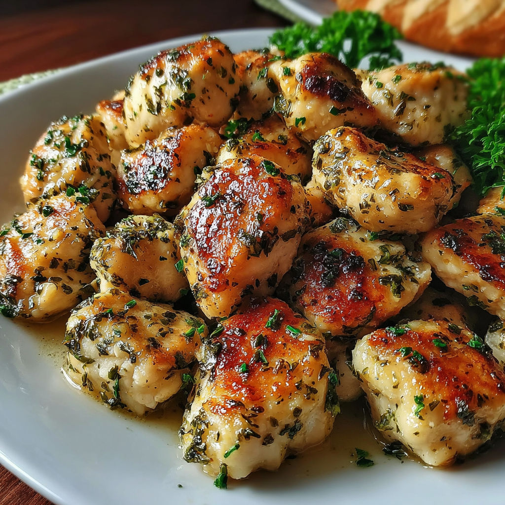 A plate of food with a green herb on top.