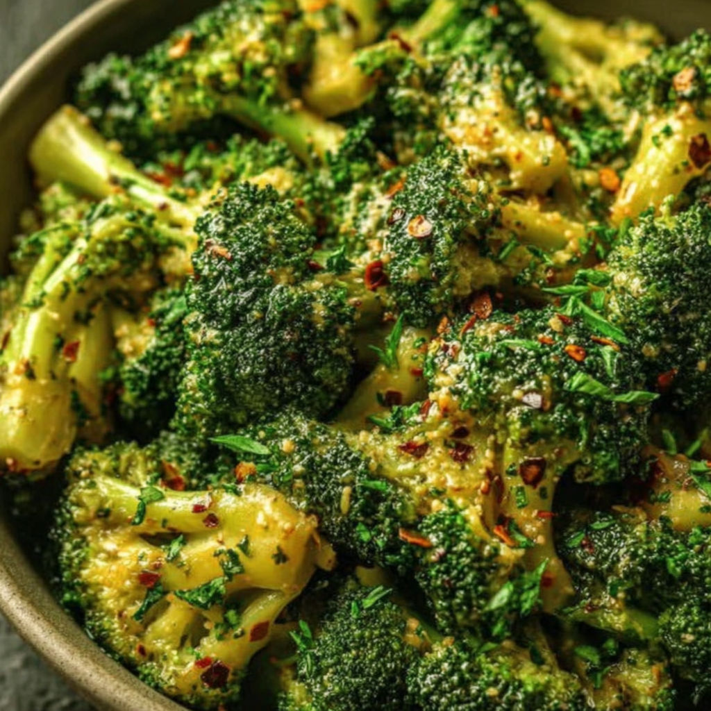 A bowl of broccoli with spices.