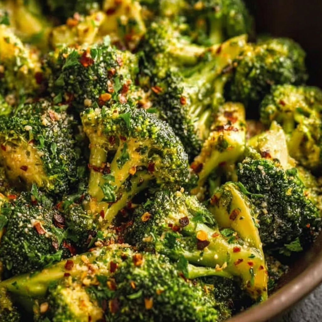 A bowl of broccoli with spices.