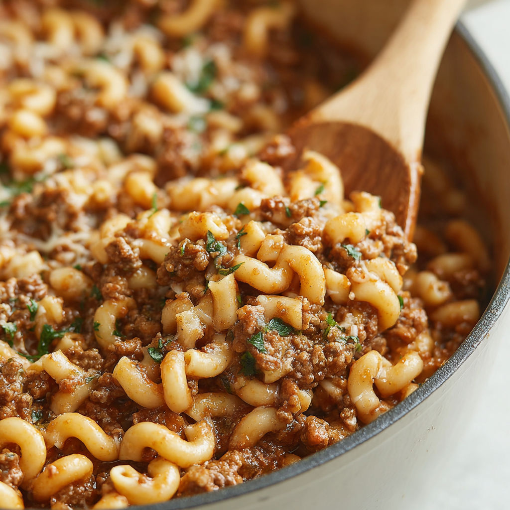 A bowl of pasta with meat and cheese.