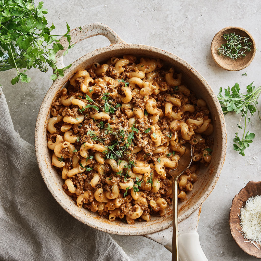 A bowl of homemade Hamburger Helper.