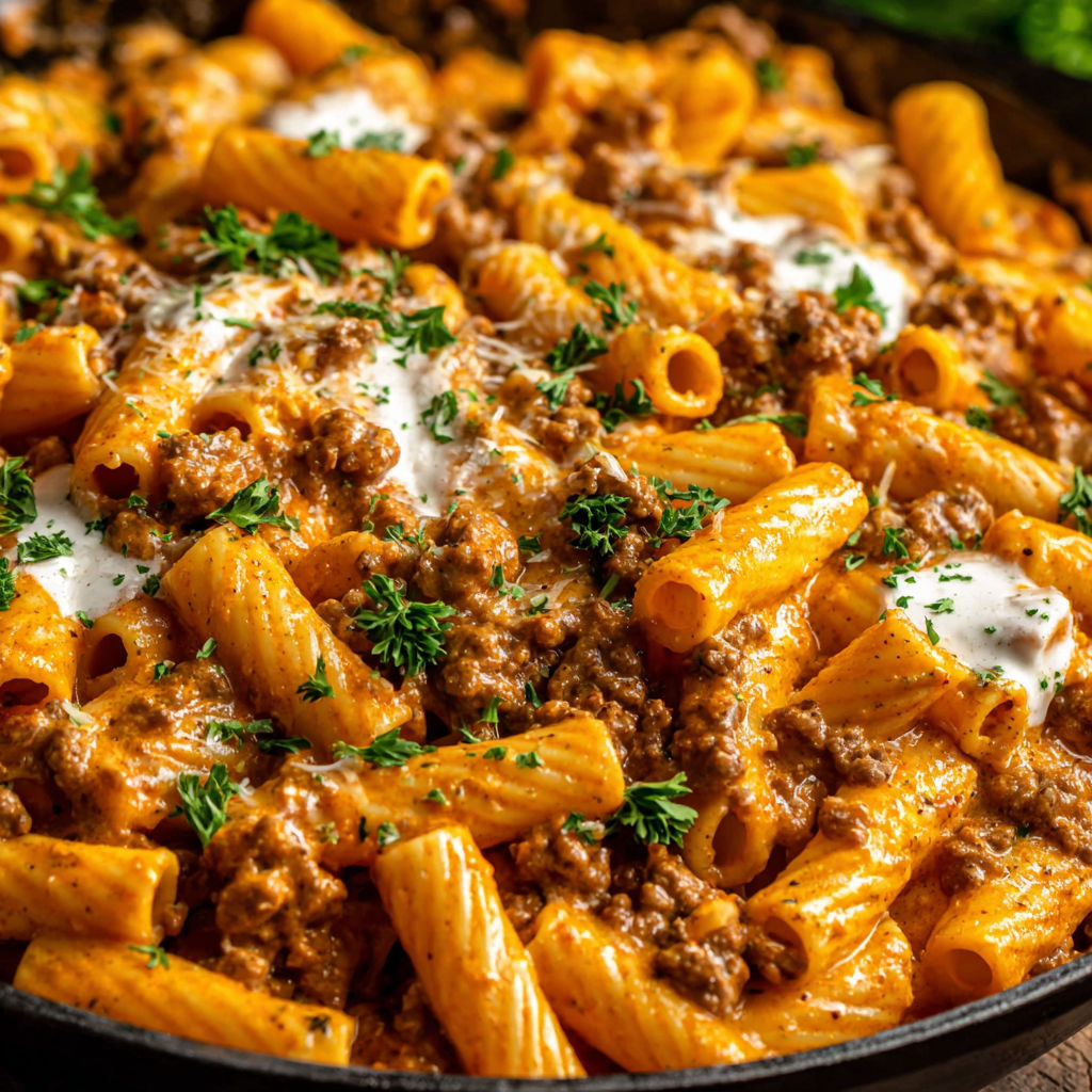 A delicious creamy high-protein beef pasta dish.