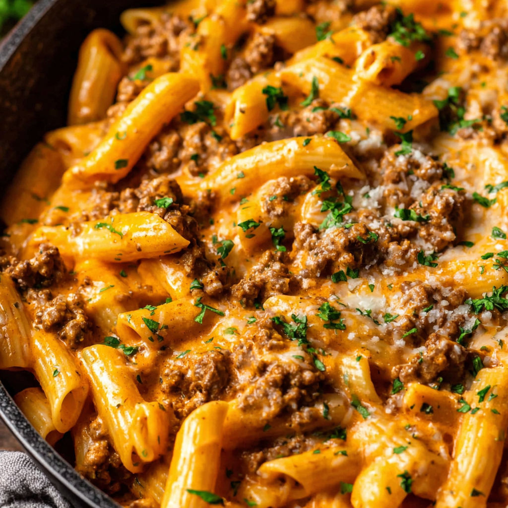 A delicious creamy high-protein beef pasta dish.
