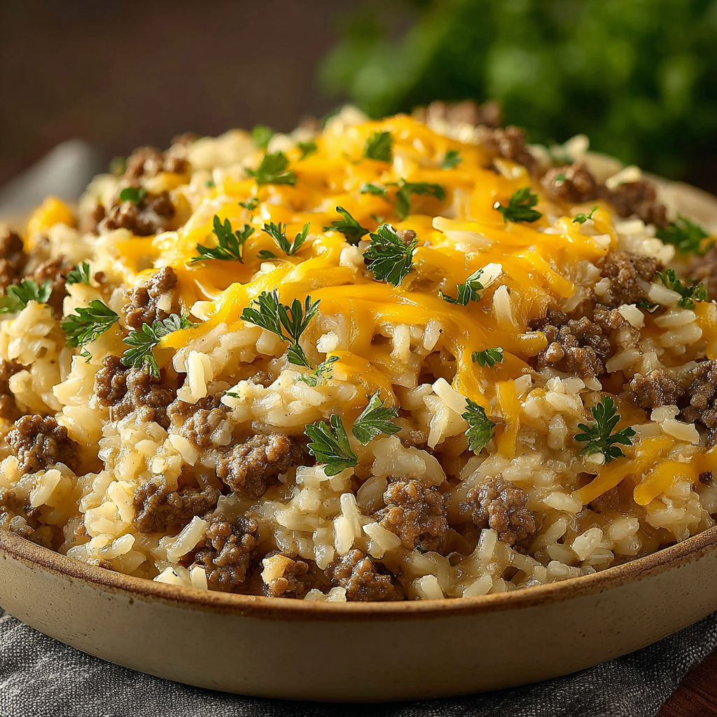 A plate of rice with cheese and meat on top.