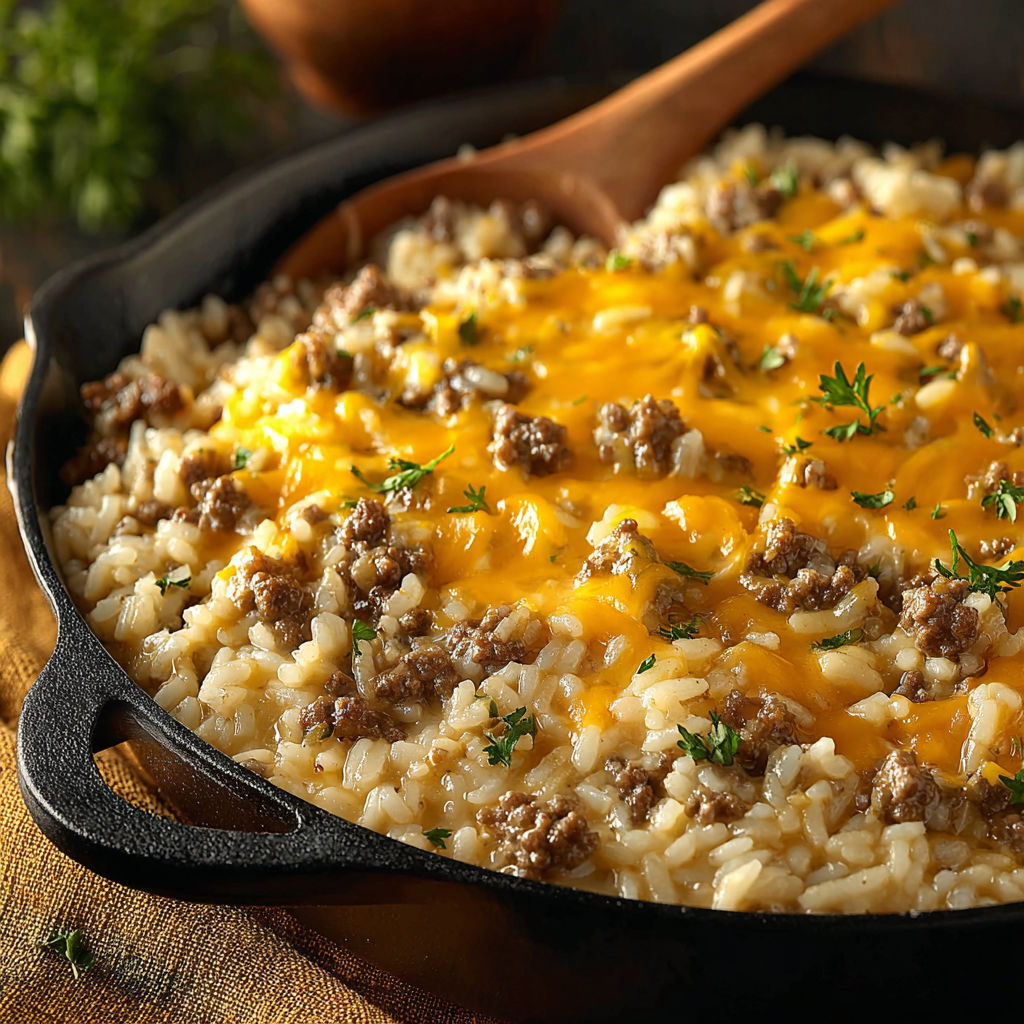 A bowl of rice with meat and cheese.