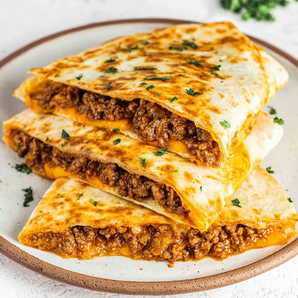 A cheese beef quesadilla on a plate.