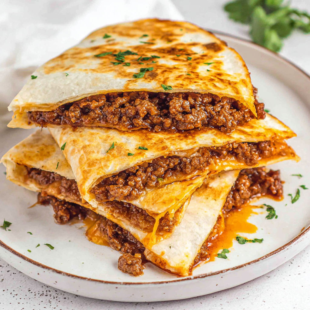 A stack of beef and cheese quesadillas.