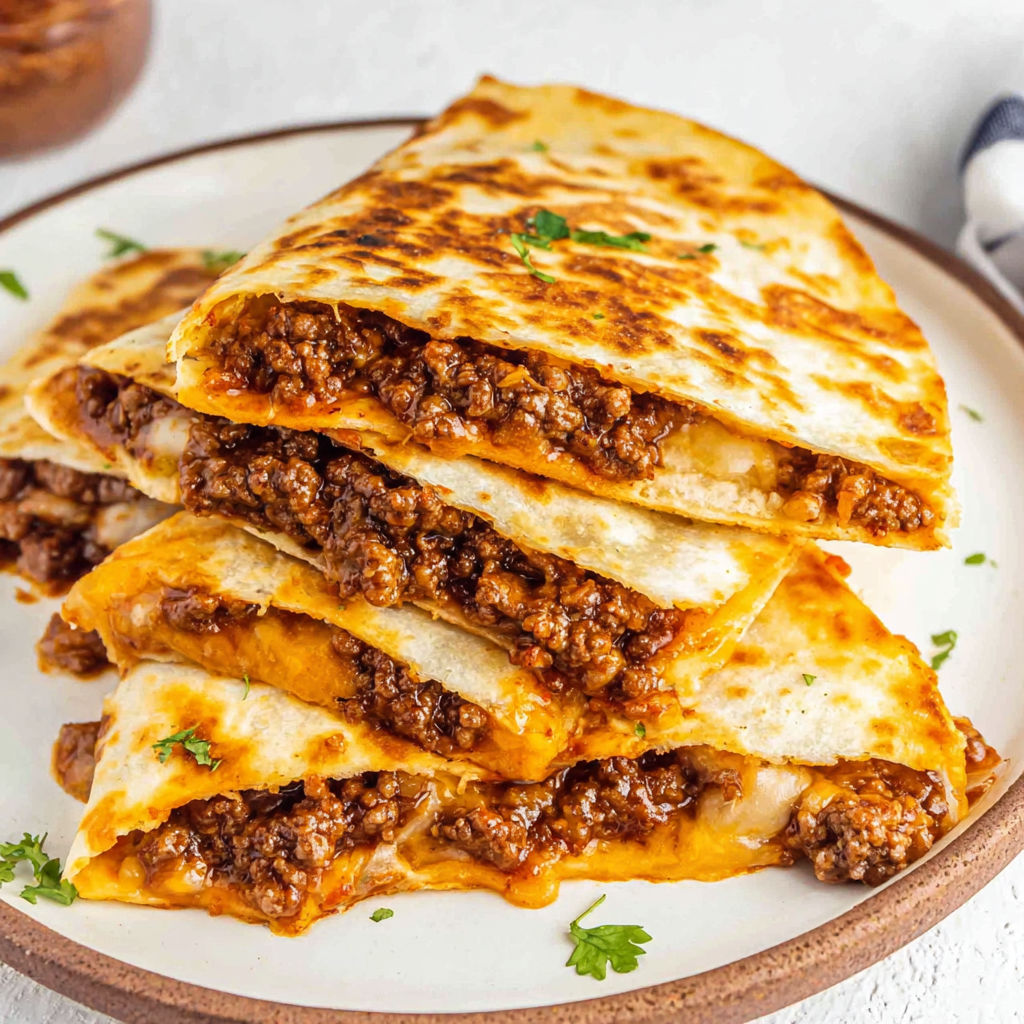 A stack of beef and cheese quesadillas.