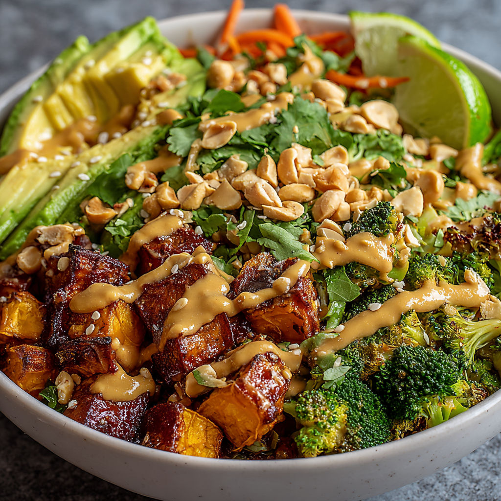 A bowl of Thai Peanut Sweet Potato Buddha Bowl.