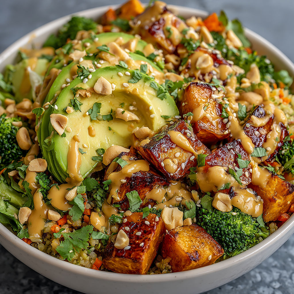 A bowl of food with a slice of avocado on top.