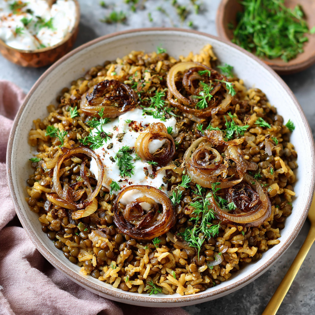 A bowl of Mujadara Recipe.