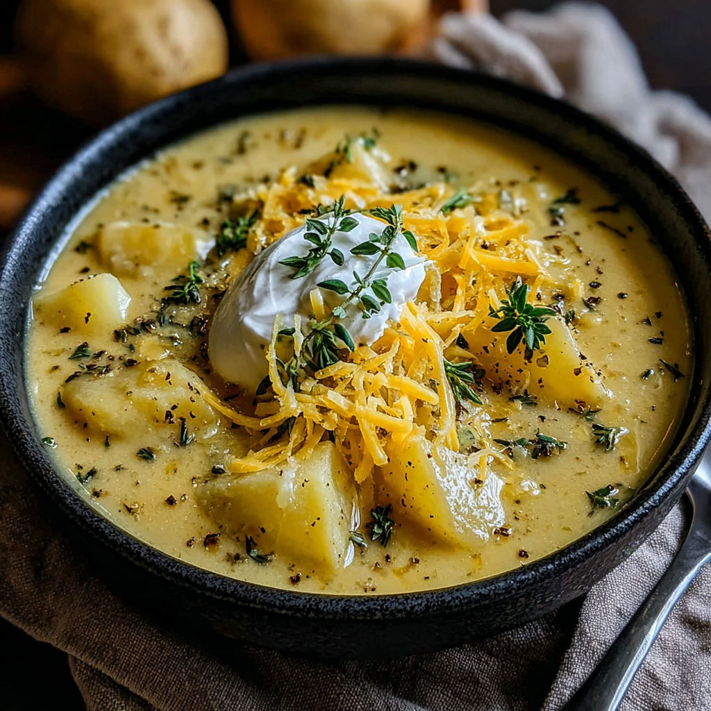 A bowl of soup with a dollop of sour cream on top.