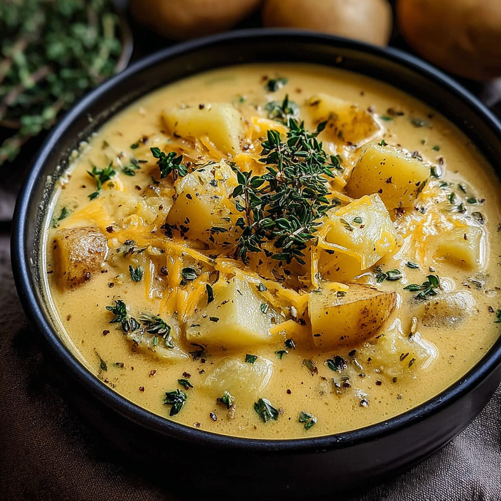 A bowl of soup with a sprig of parsley on top.