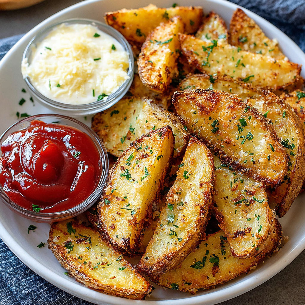 A plate of fries with ketchup and a small bowl of dip.
