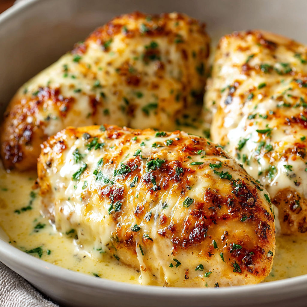 A bowl of chicken with sauce.