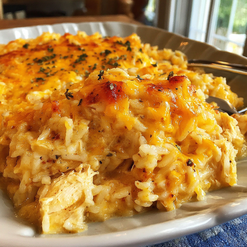A plate of food with rice and chicken.