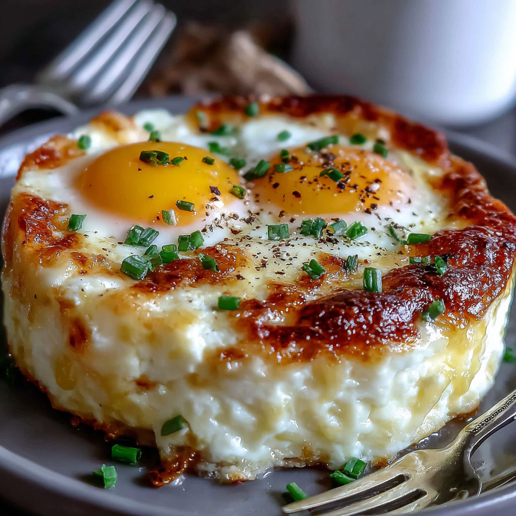 A plate of baked eggs and cheese.