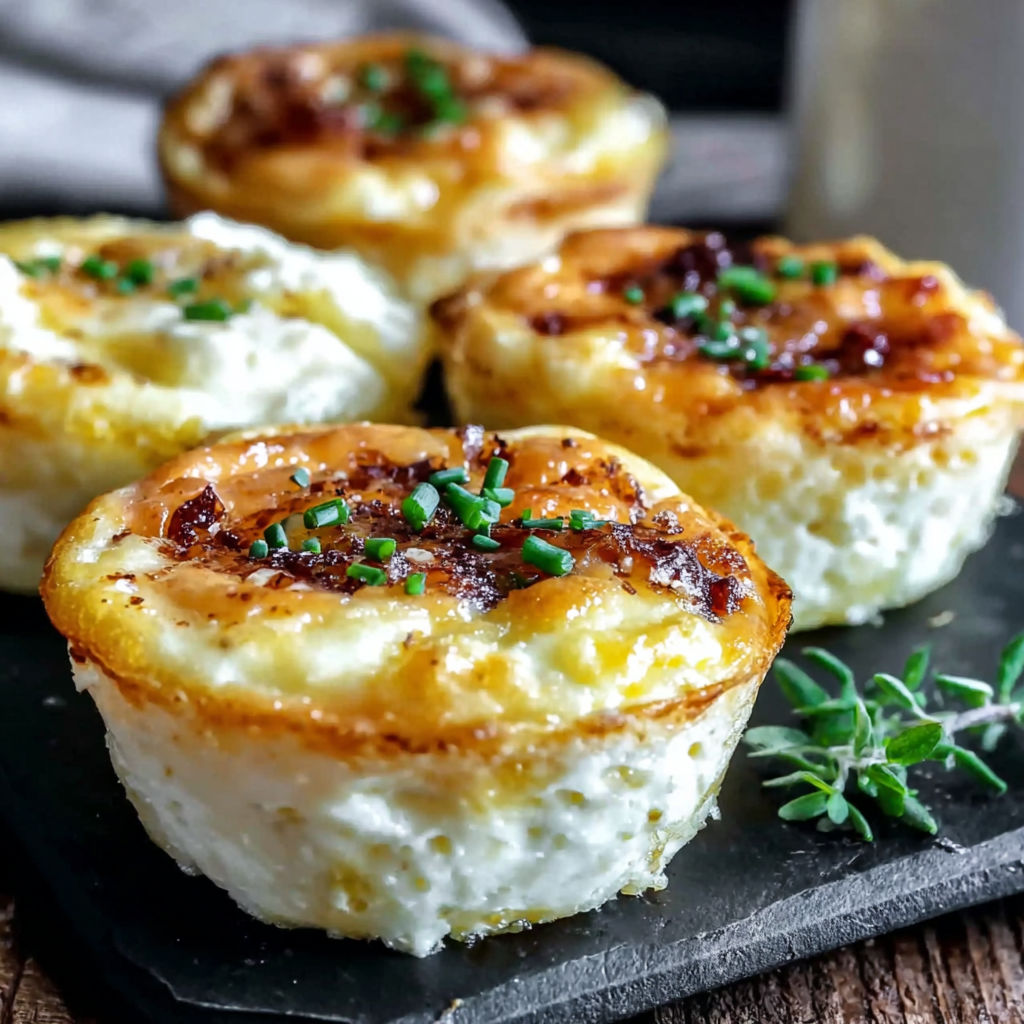 Three baked cottage cheese eggs on a black plate.