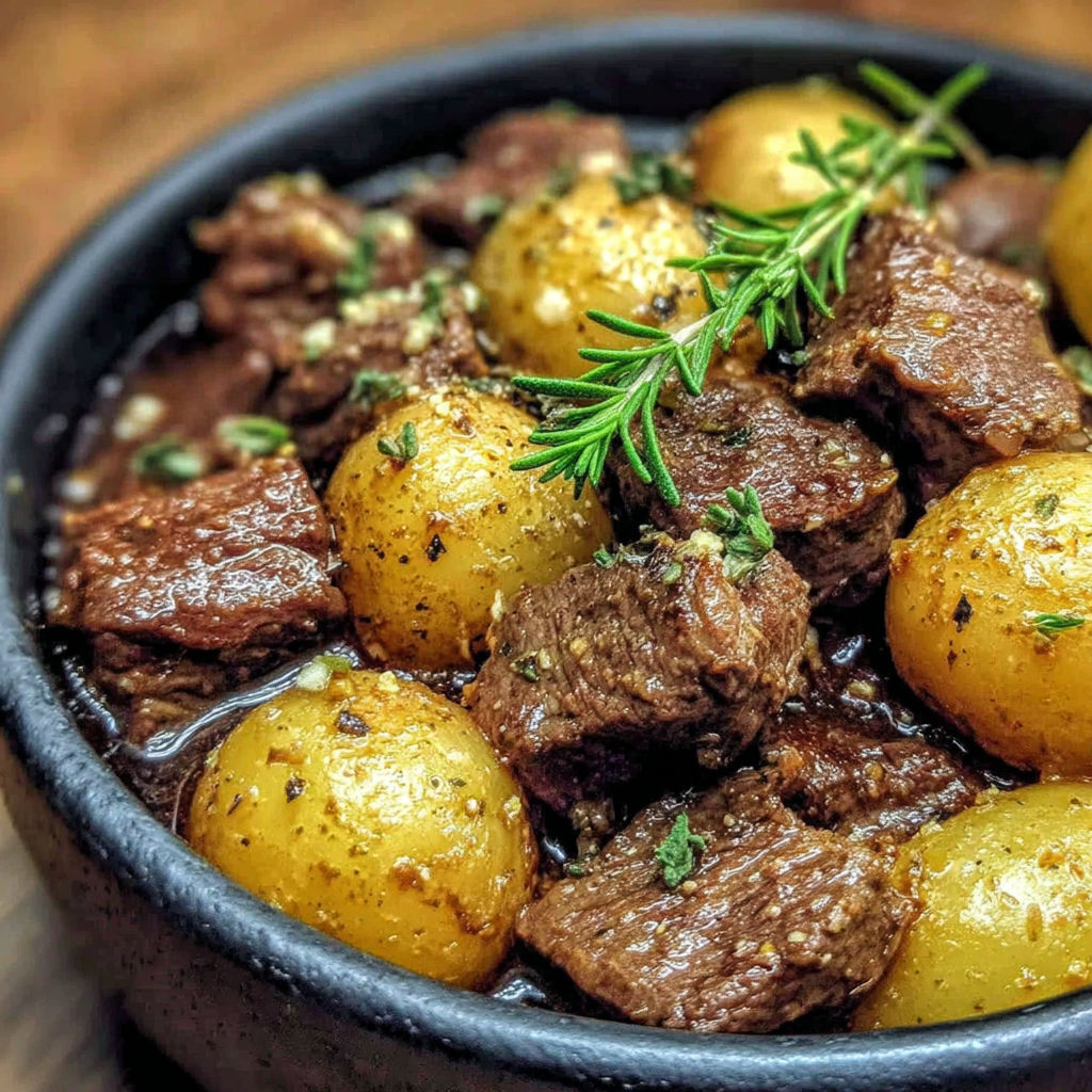 A bowl of meat and potatoes.