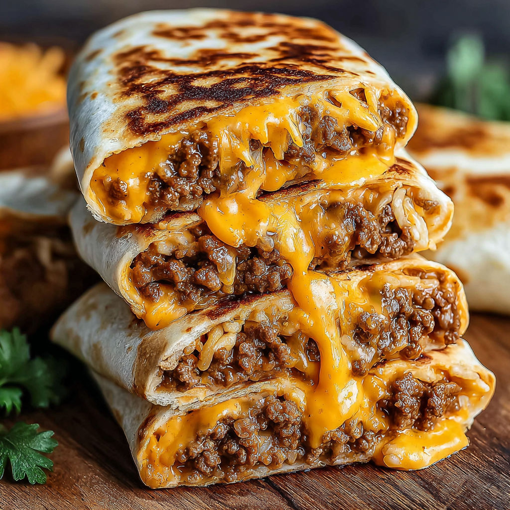 A stack of grilled cheese burritos.